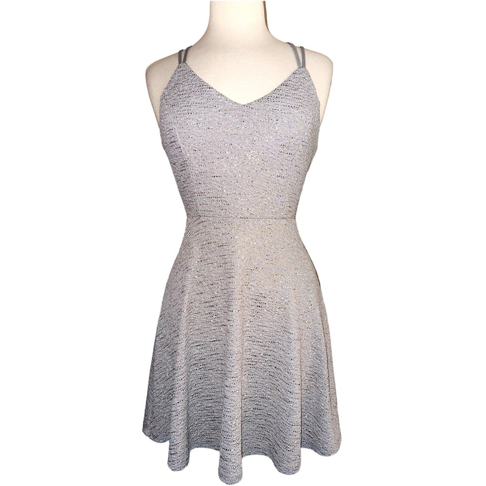 A9 Altar'd State Dress Small Grey Gold‎ Glitter Mini Spaghetti Strap Lined